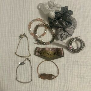 Metallic Accessories Bundle Silver & Gold Scrunchies, Lucky Brand Bracelets